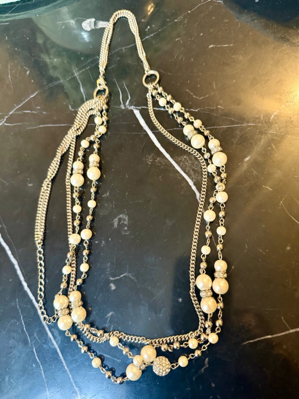 Vintage Multi-Strand Silver Faux Pearl Necklace
